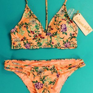 Cabana del Sol Bikini Floral Peach 2 Pc Bikini Small NWOT